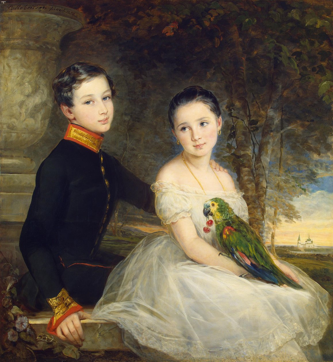 Enfants avec perroquet - Christina Robertson