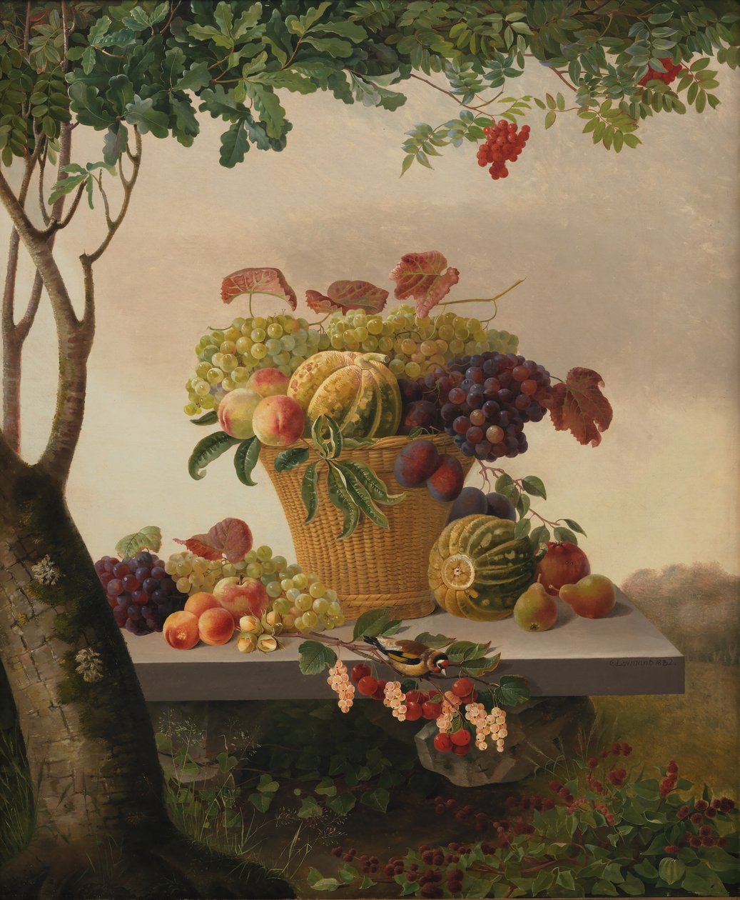 Un panier de fruits dans un paysage - Christine Løvmand