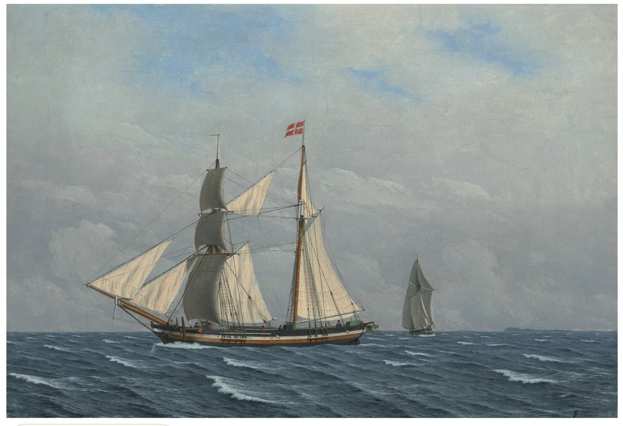 Un bateau à voile avec des voiles pleines (En skonnert for fulde sejl) - Christoffer Wilhelm Eckersberg