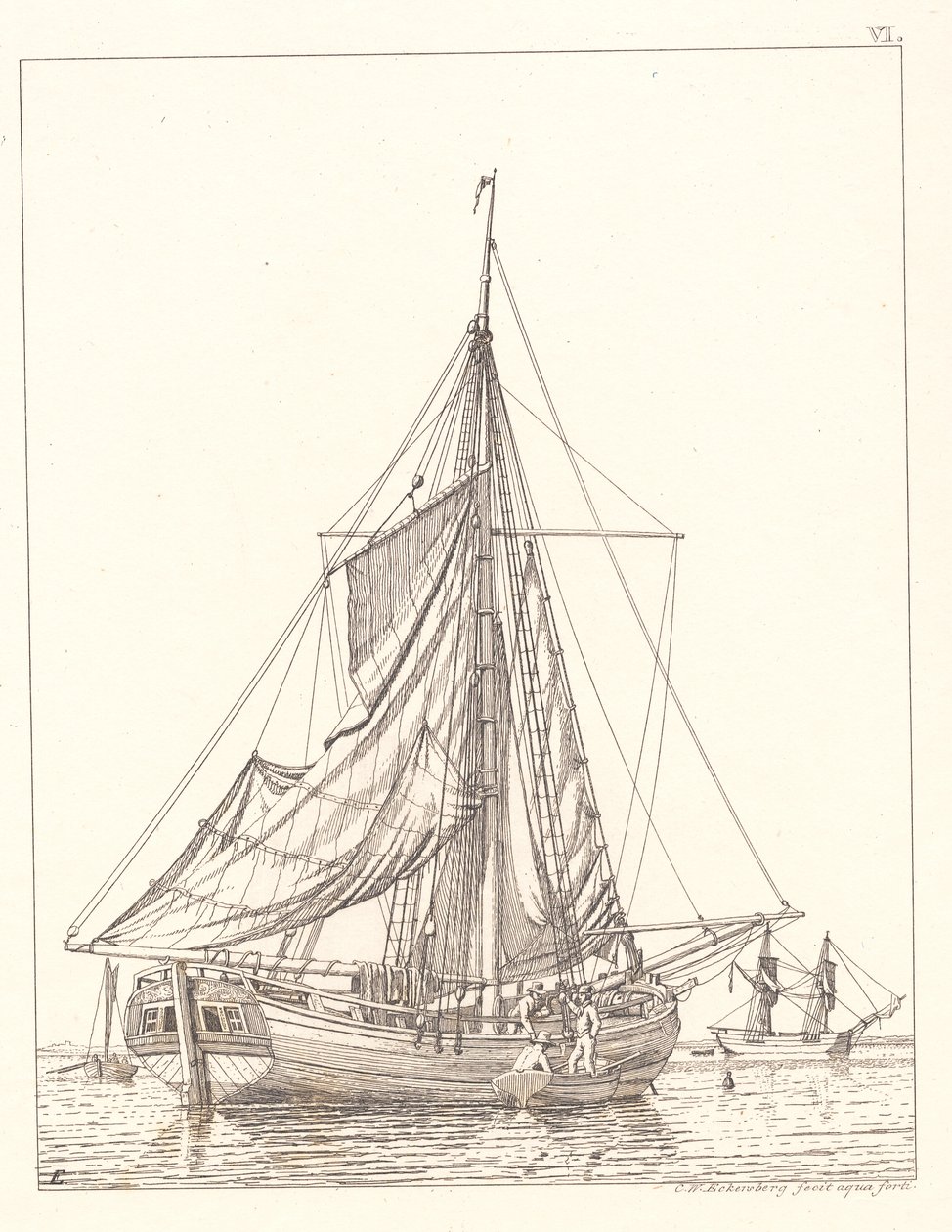 Danois : une chasse danoise qui assèche les voiles par temps calme. - Christoffer Wilhelm Eckersberg