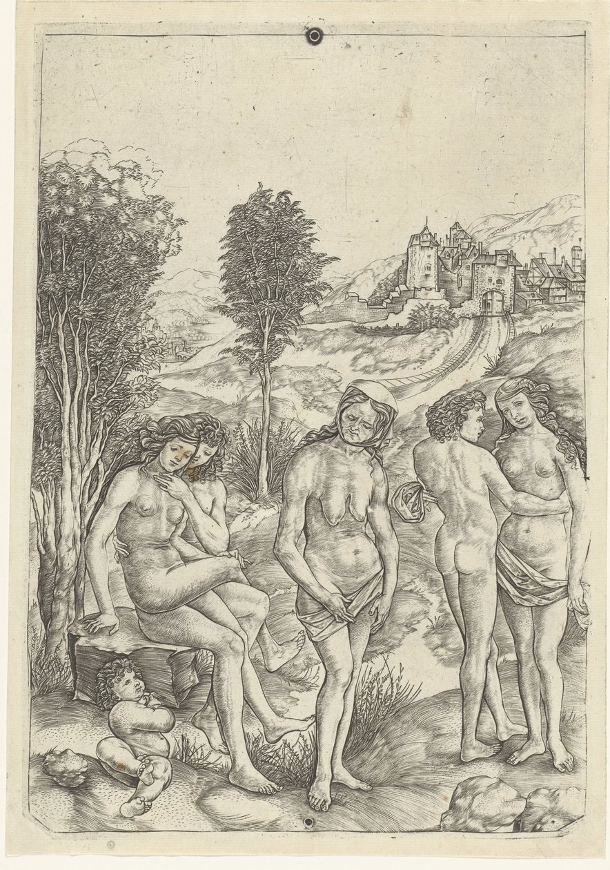 Vieille femme et deux couples amoureux dans un paysage - Christoforo di Michele Robetta