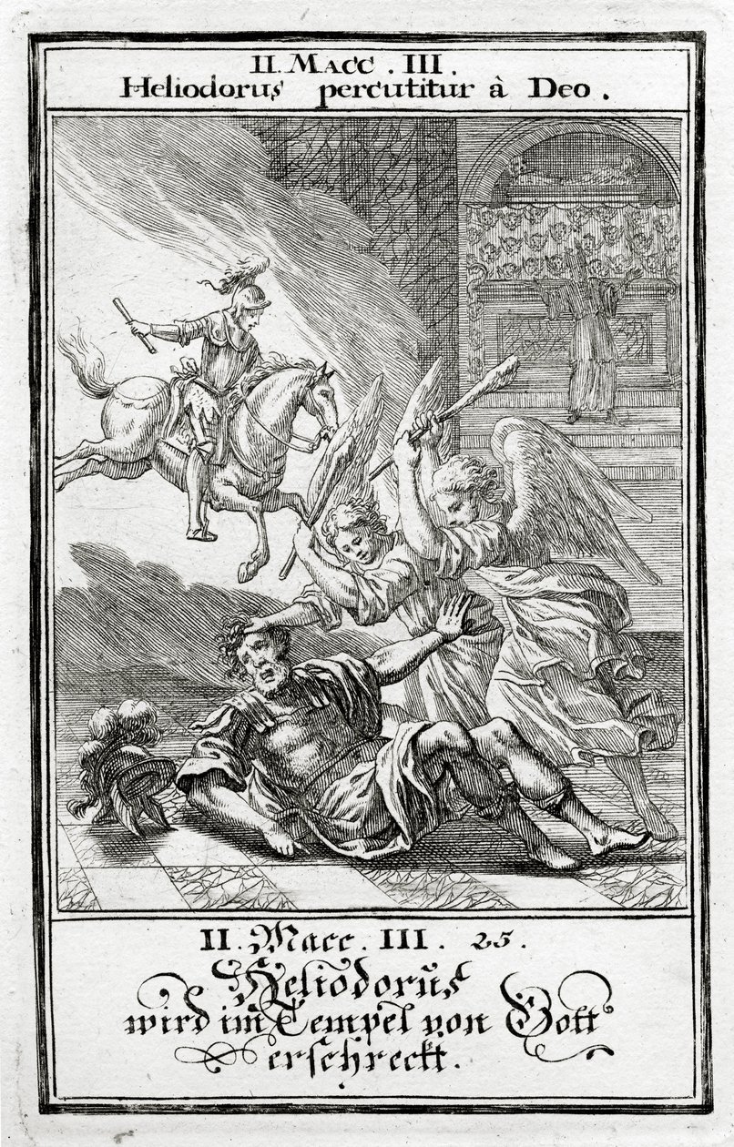Dieu effraie Héliodore dans un temple, 2 Maccabées (3:21-28), 1695 - Christoph Weigel