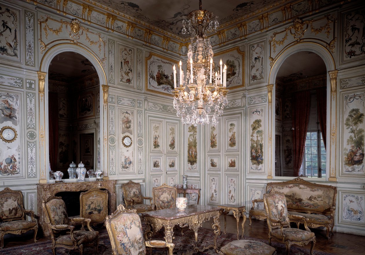 Vue du grand salon du Château de Champs-sur-Marne. Décoré par Christophe Huet (1700-1759) - Christophe Huet