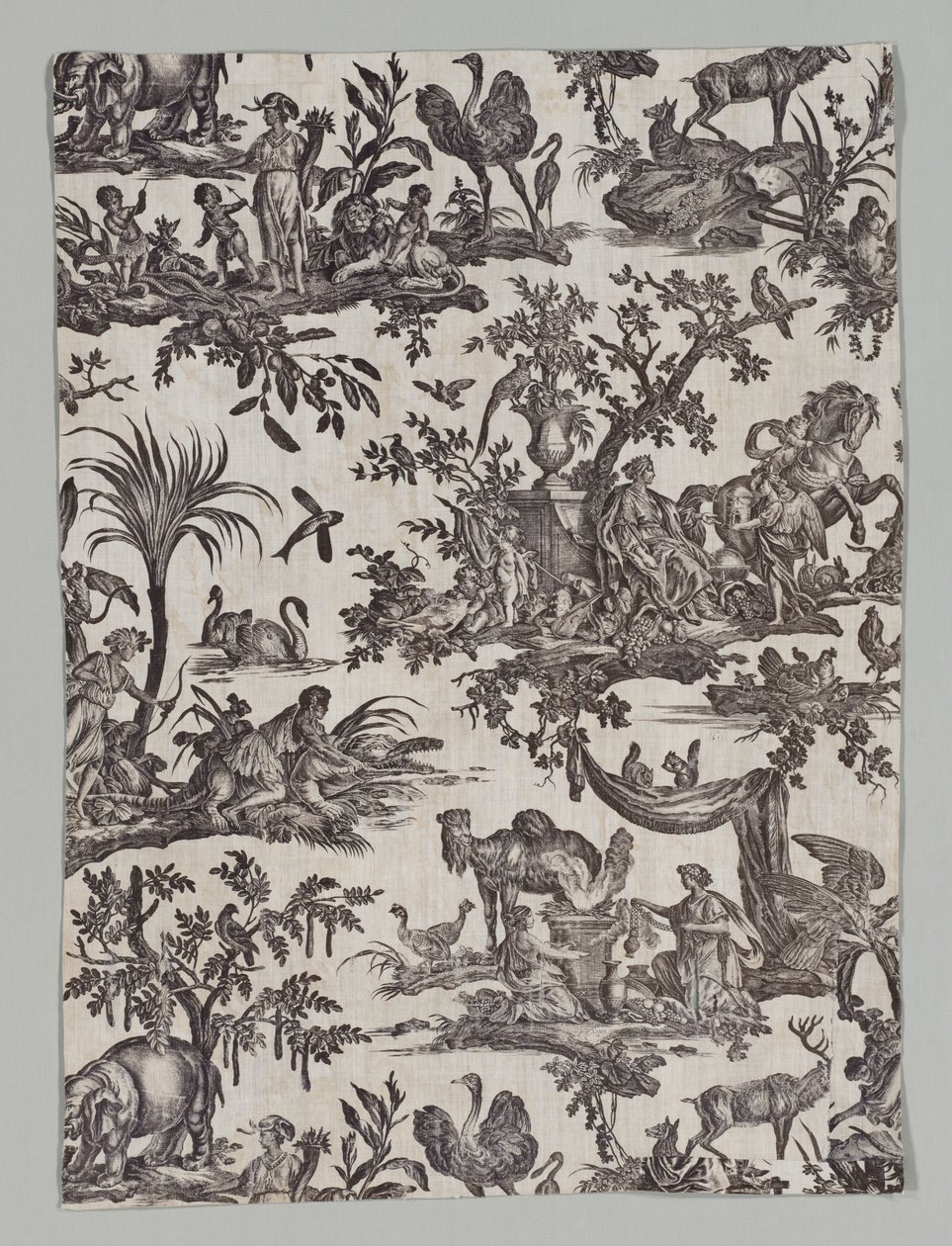 Fragment de coton imprimé à la plaque de cuivre avec le design Les quatre parties du monde, 1788 - Christophe Philippe Oberkampf