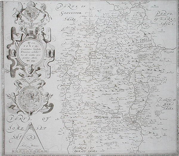 Carte du Wiltshire, gravée par William Web, publiée en 1645 - Christopher (after) Saxton
