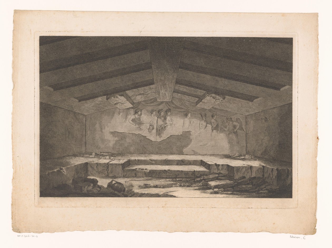 Chambre funéraire étrusque à Tarquinia avec une fresque murale d