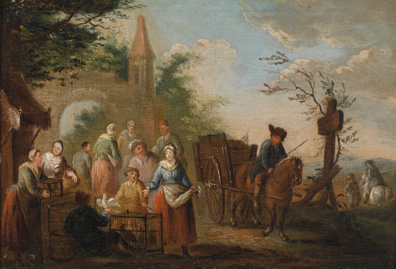 Vendeur de volaille devant une porte de ville - Circle of Pieter Angillis