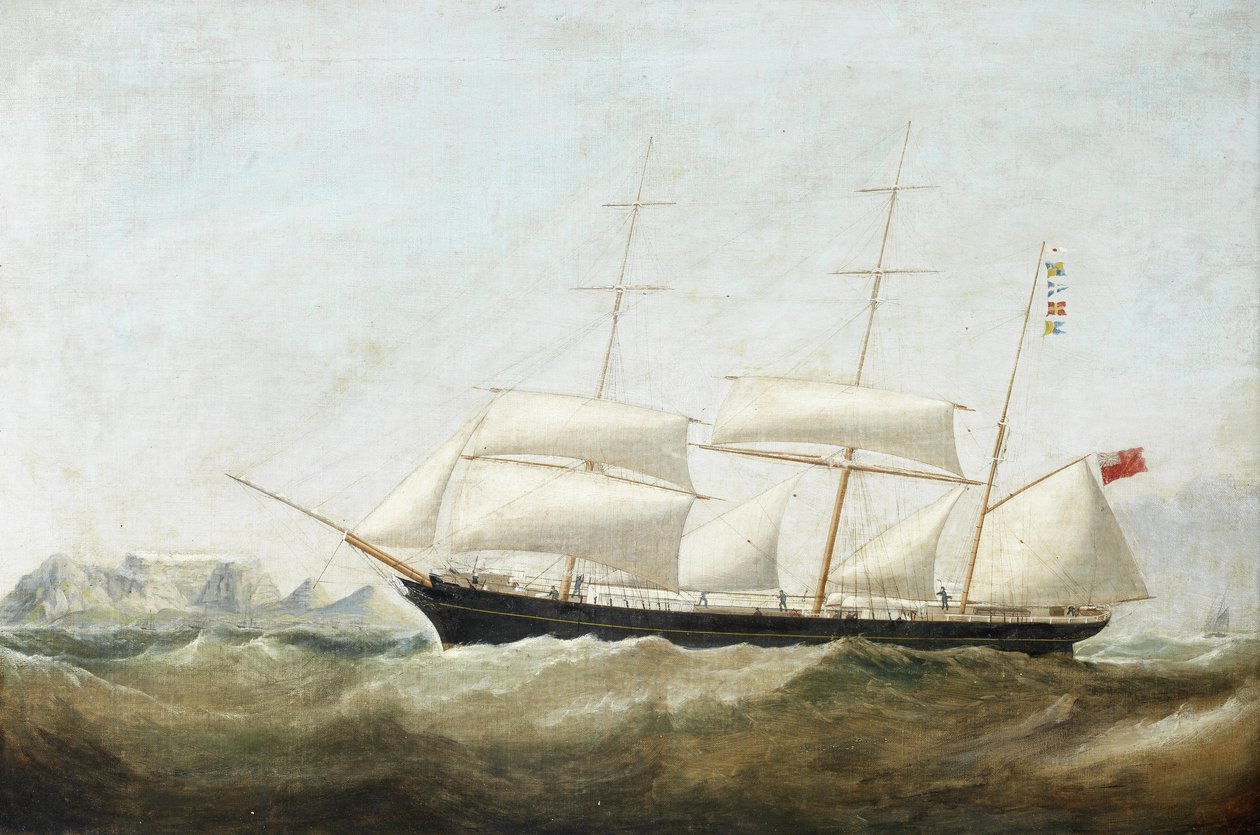 Une barque battant dans la baie de la Table par un vent du sud-est - Circle of Samuel Walters