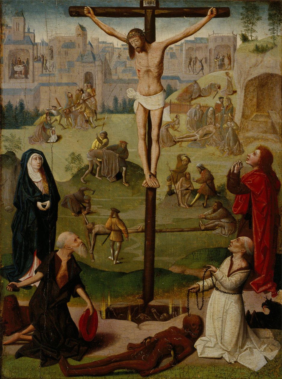 La Crucifixion avec Saint Jérôme et Saint Dominique et Scènes de la Passion - Circle of Geertgen tot Sint Jans