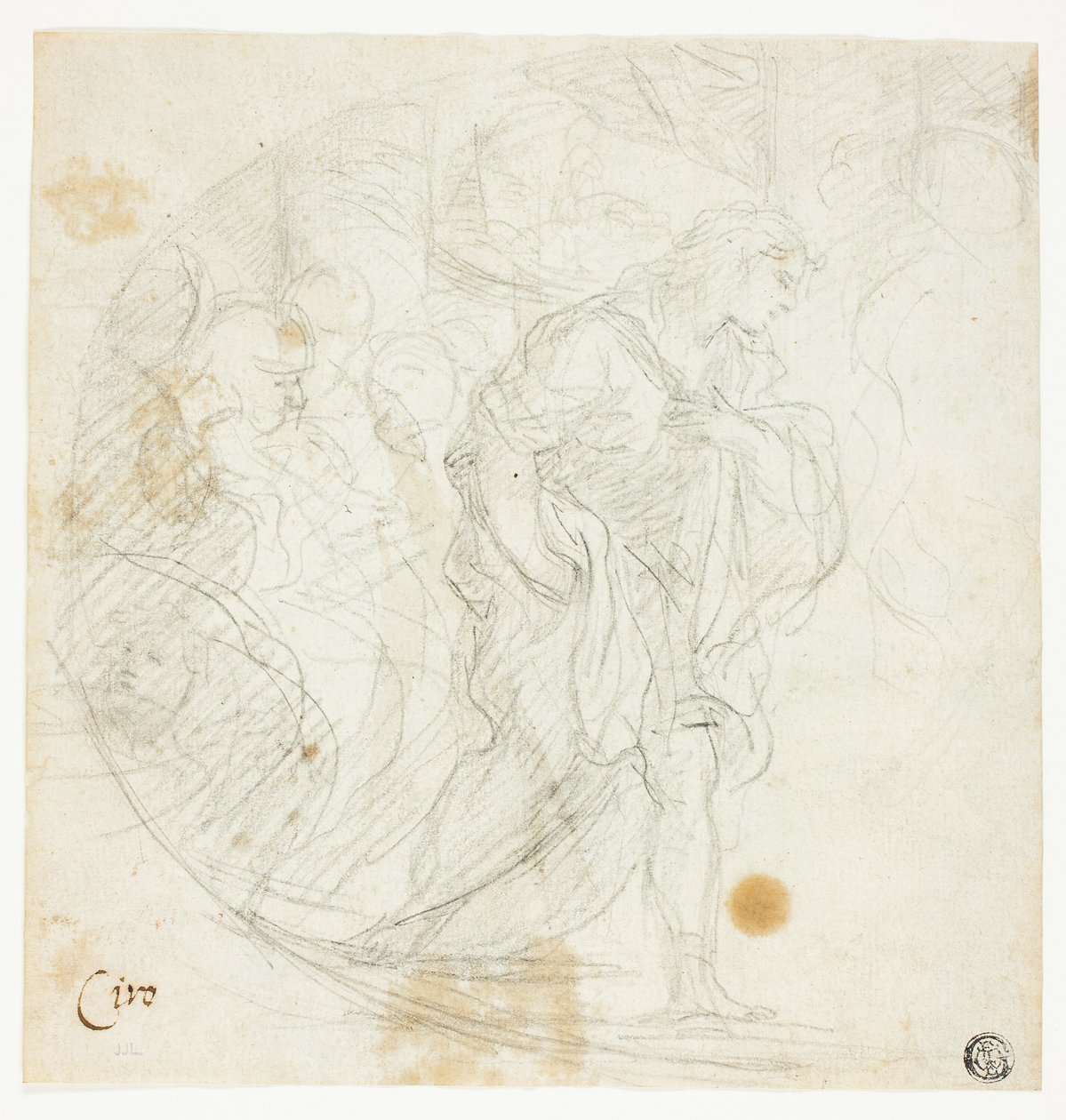 Scène biblique non identifiée (recto) ; Croquis (verso) - Ciro Ferri