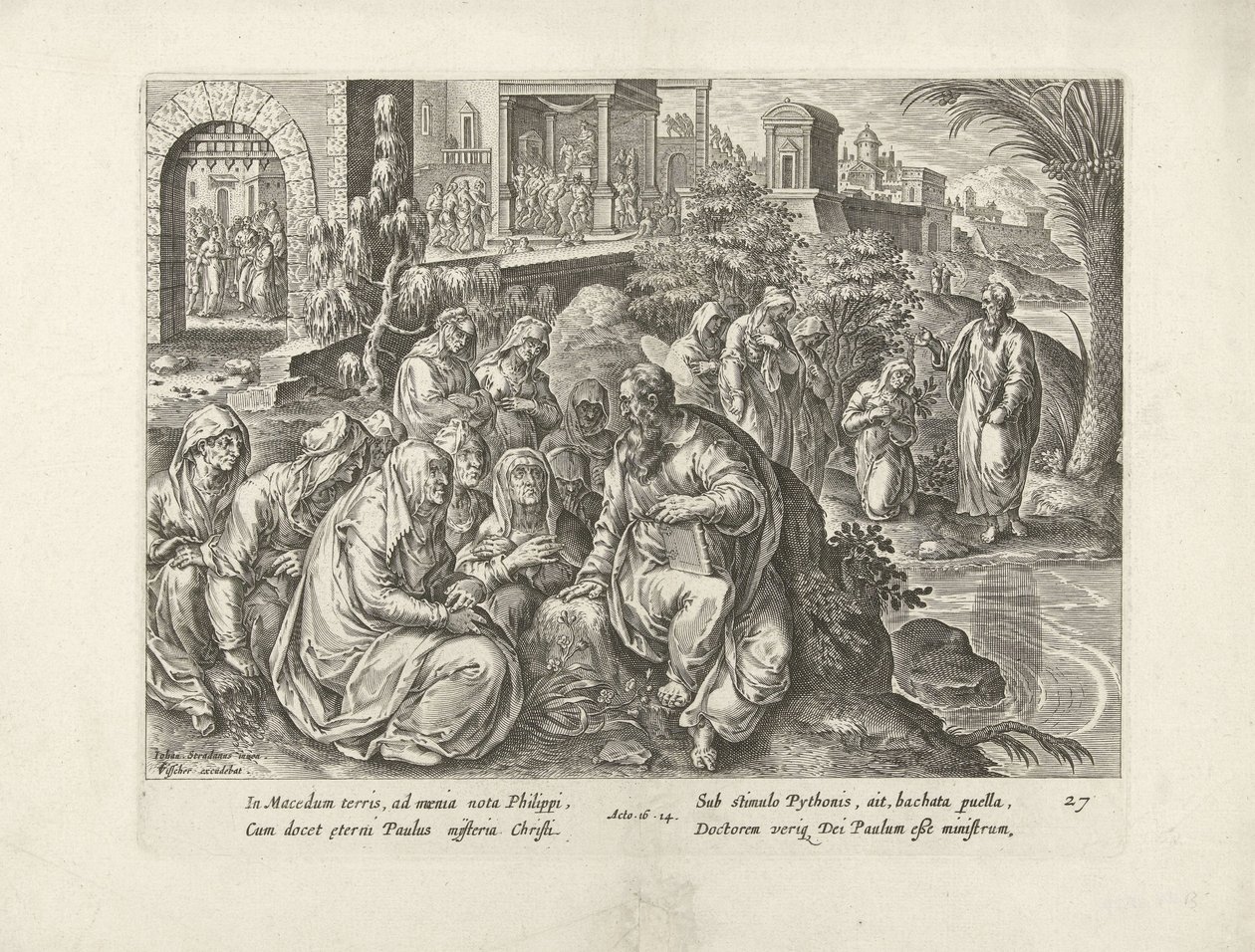 Paul convertit les femmes de Philippes (Handelingen van de apostelen) - Claes Jansz. Visscher (II) (attributed to workshop of)