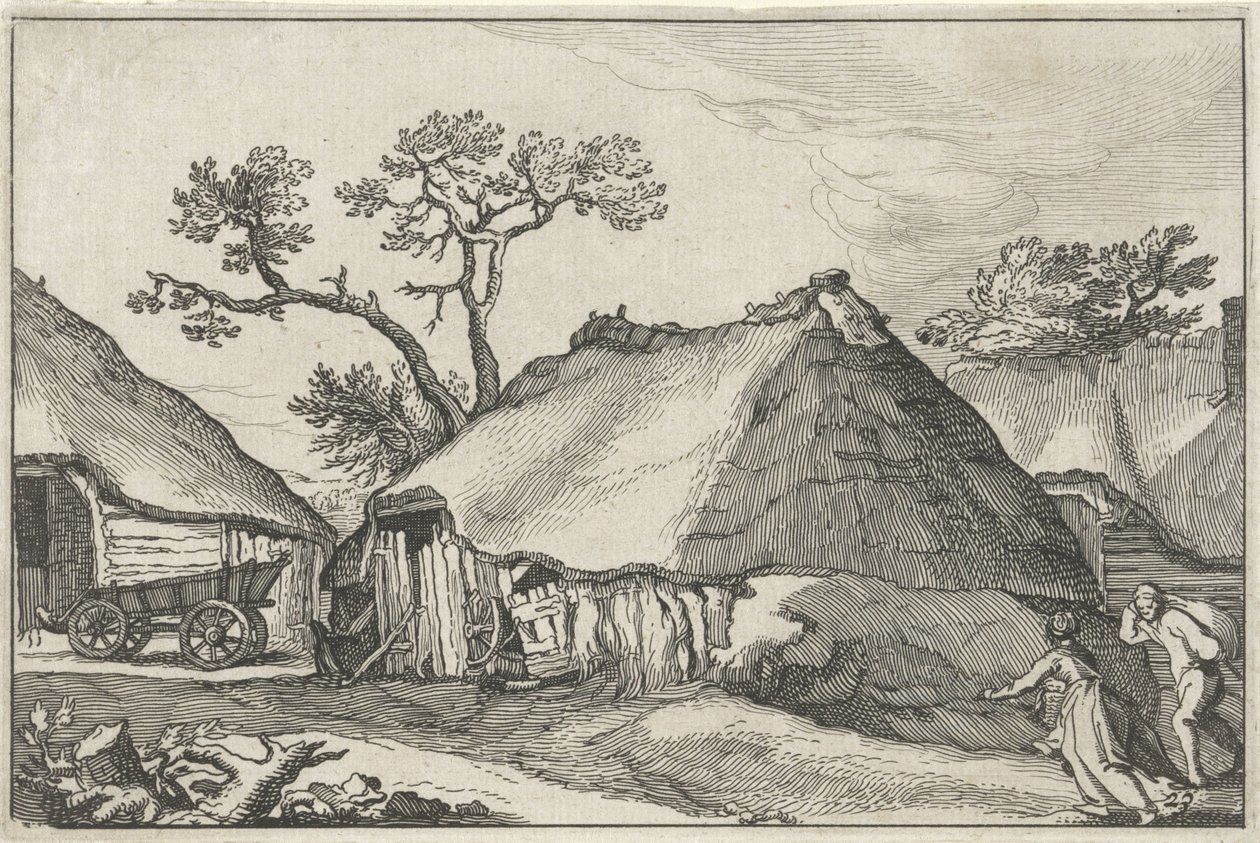 Ferme et une charrette dans une cour (Landschappen met boerderijen) - Claes Jansz. Visscher (II)