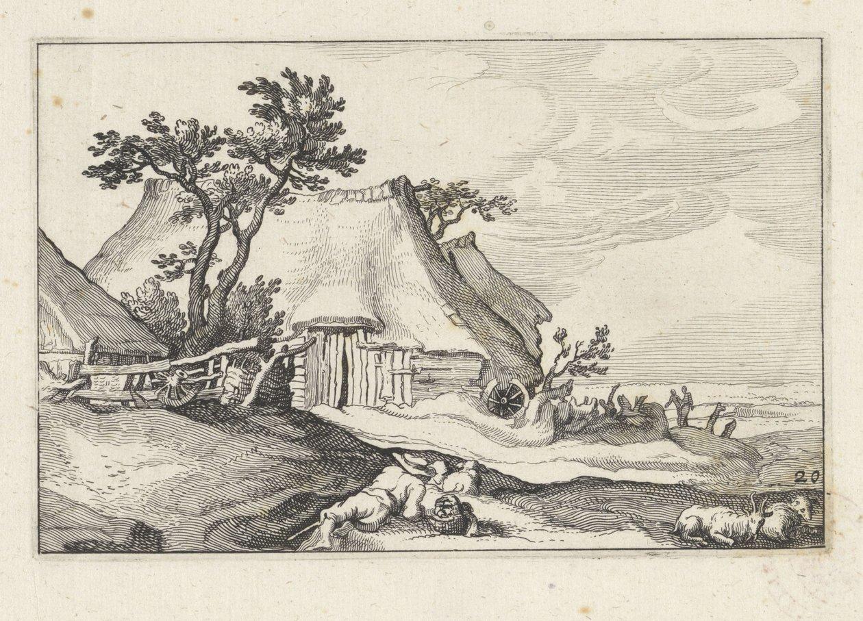 Ferme et berger avec moutons et chèvre (série Landschappen met boerderijen) - Claes Jansz. Visscher (II)