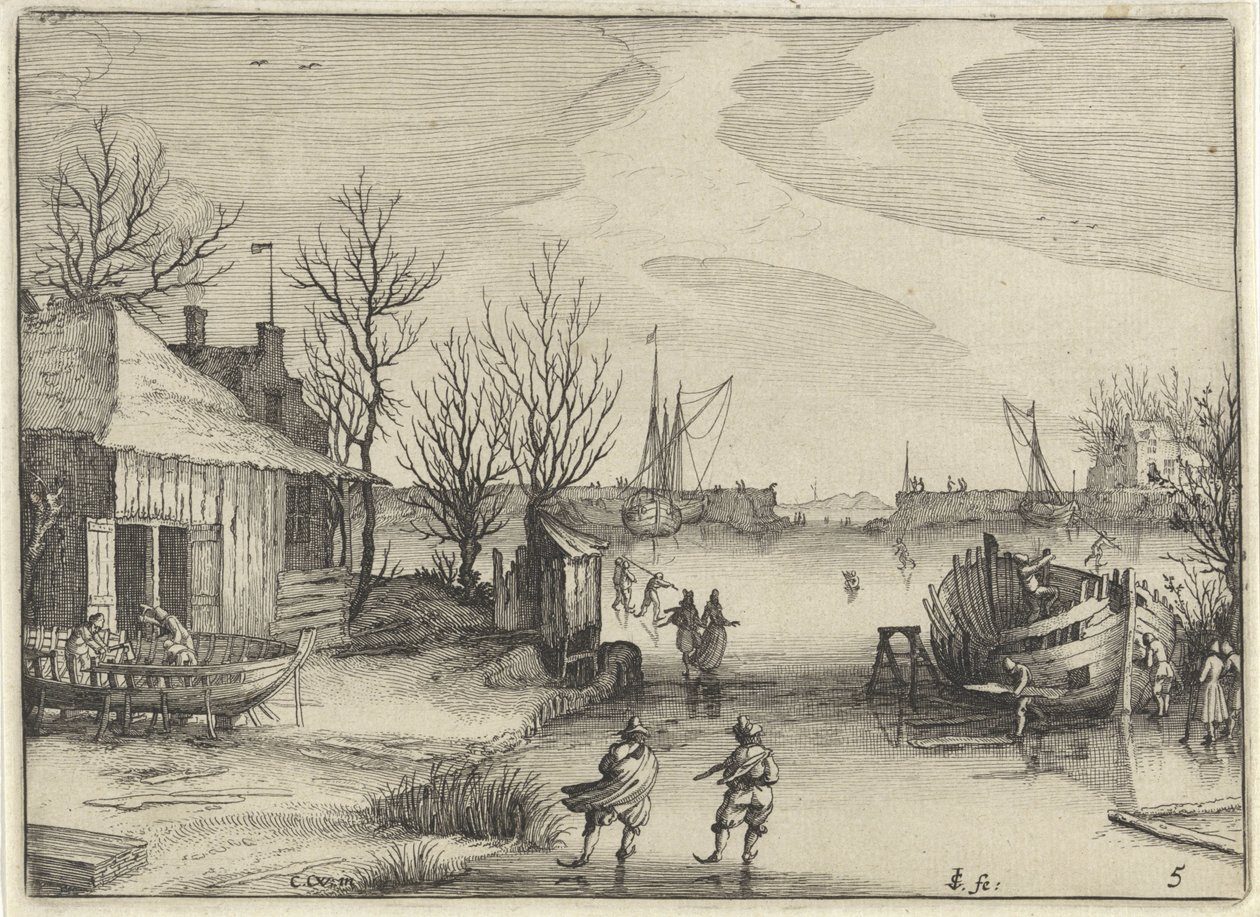 Chantier naval sur un canal gelé - Claes Jansz. Visscher (II)