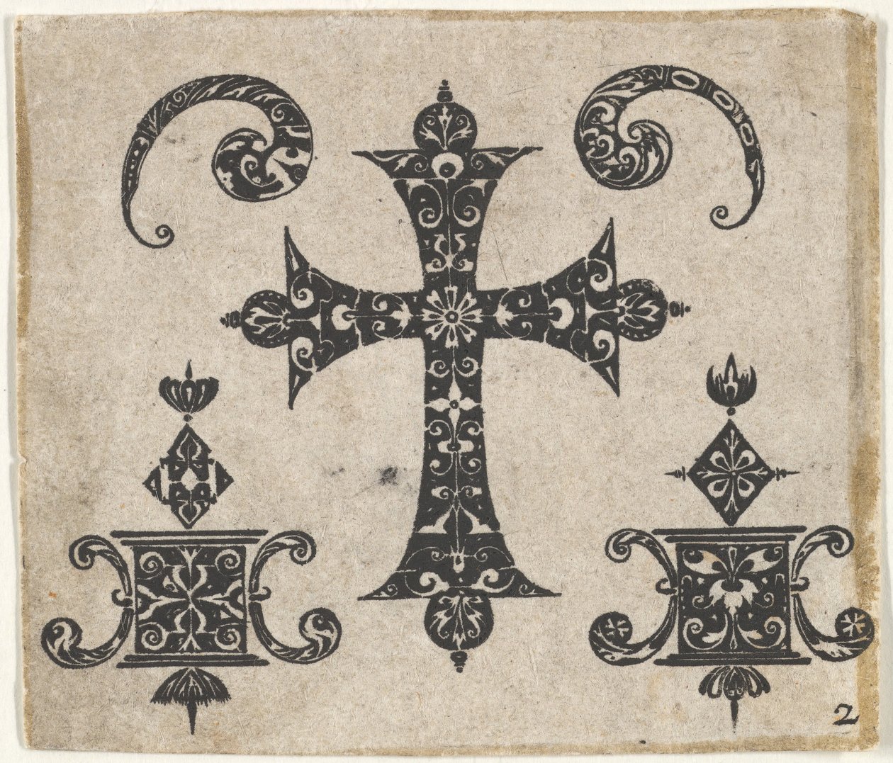 Gravure en noir avec une croix latine et de petits motifs, vers 1620 - Claes Jansz Visscher