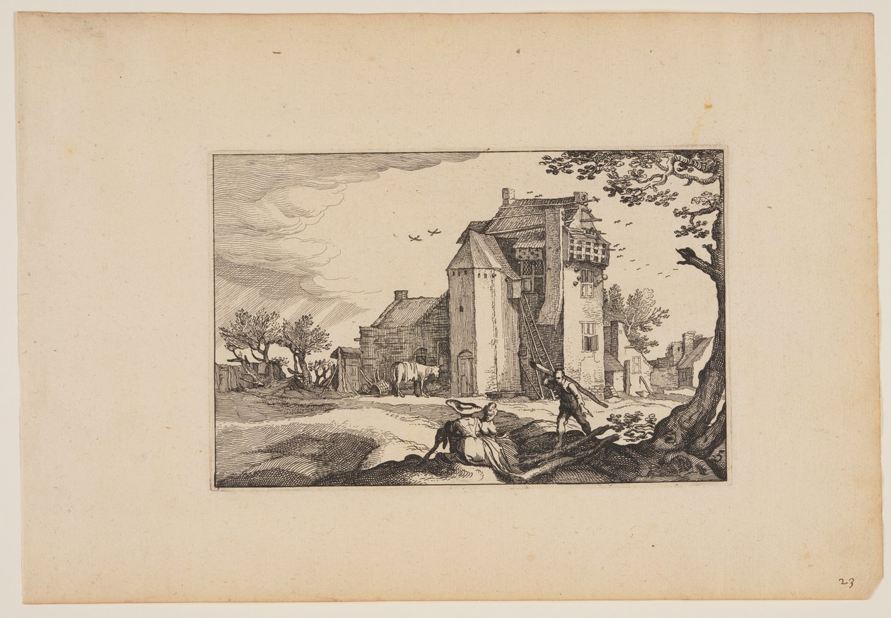 Ferme avec pigeonniers, de Paysages (Verscheyden aerdige Lanthuysen...) - Claes Jansz. Visscher