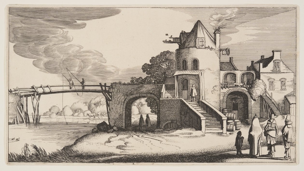Pont avec un péage, extrait de Paysages (Playsante Lantschappen) - Claes Jansz. Visscher II
