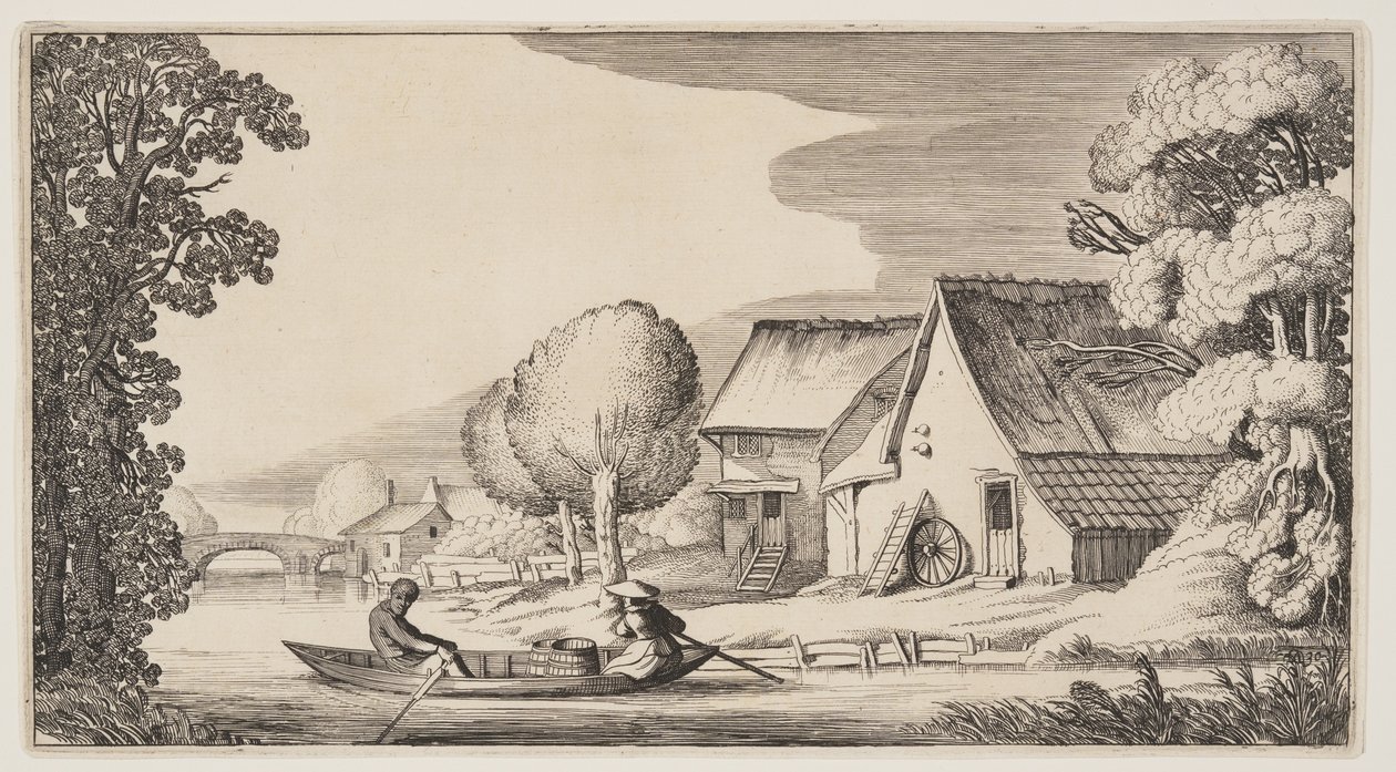 Agriculteur et agricultrice dans un bateau à rames, extrait de Paysages (Playsante Lantschappen) - Claes Jansz. Visscher II