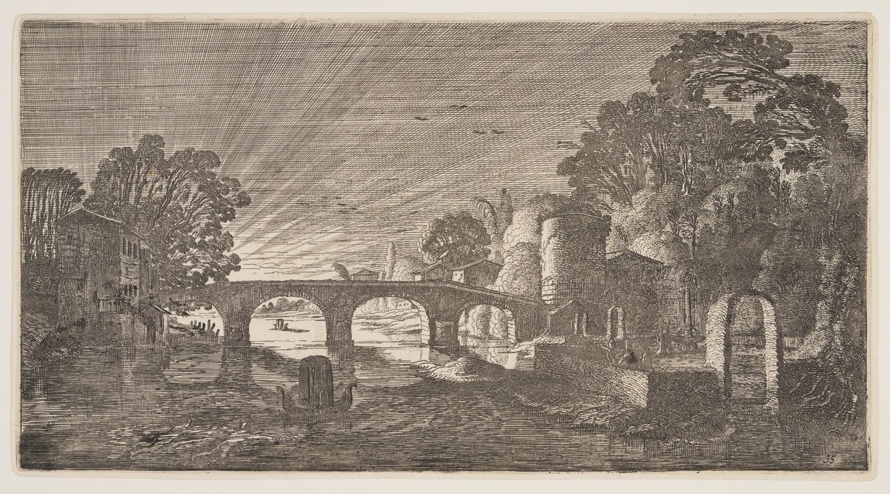 Coucher de soleil sur une rivière, extrait de Paysages (Playsante Lantschappen) - Claes Jansz. Visscher II
