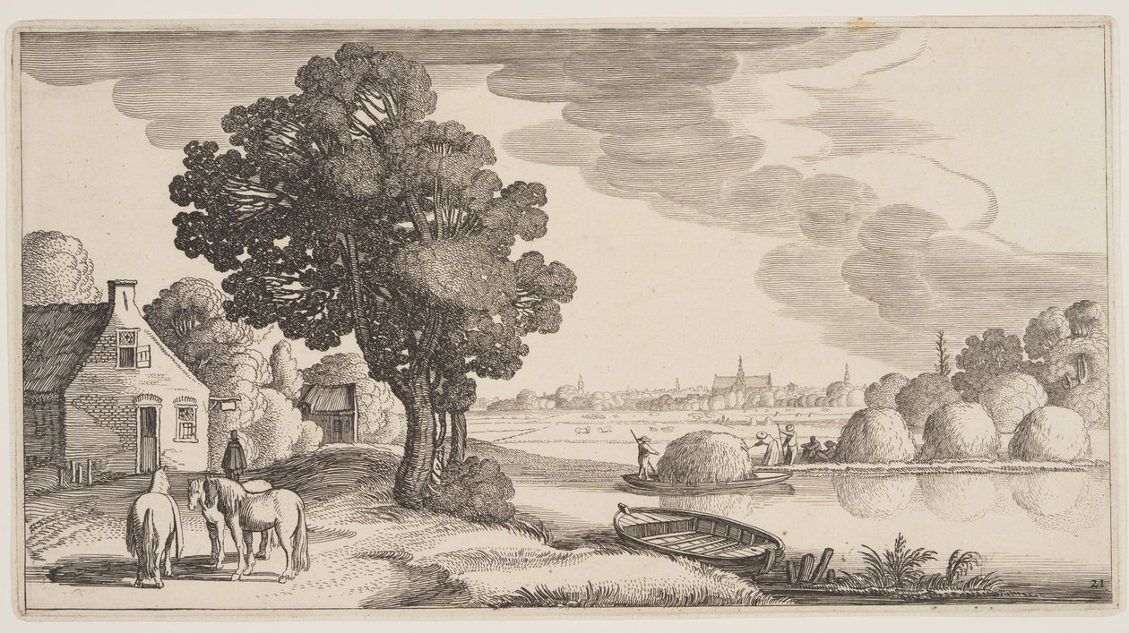 Transport de foin sur une rivière, extrait de Paysages (Playsante Lantschappen) - Claes Jansz. Visscher II