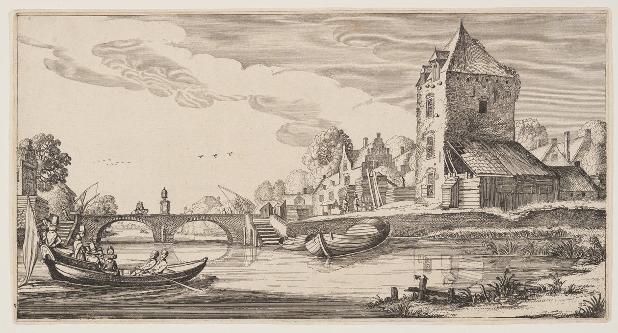 Village sur une rivière, extrait de Paysages (Playsante Lantschappen) - Claes Jansz. Visscher II