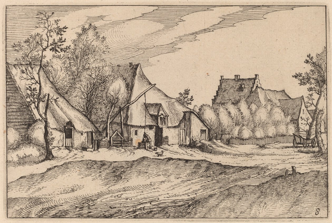 Fermes dans un village - Claes Jansz Visscher after Johannes van Doetechum, the Elder after Lucas