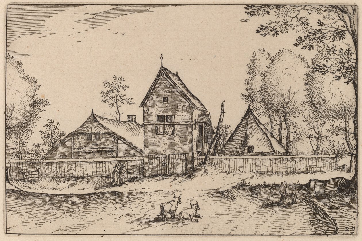Grande ferme fortifiée - Claes Jansz Visscher after Johannes van Doetechum, the Elder after Lucas