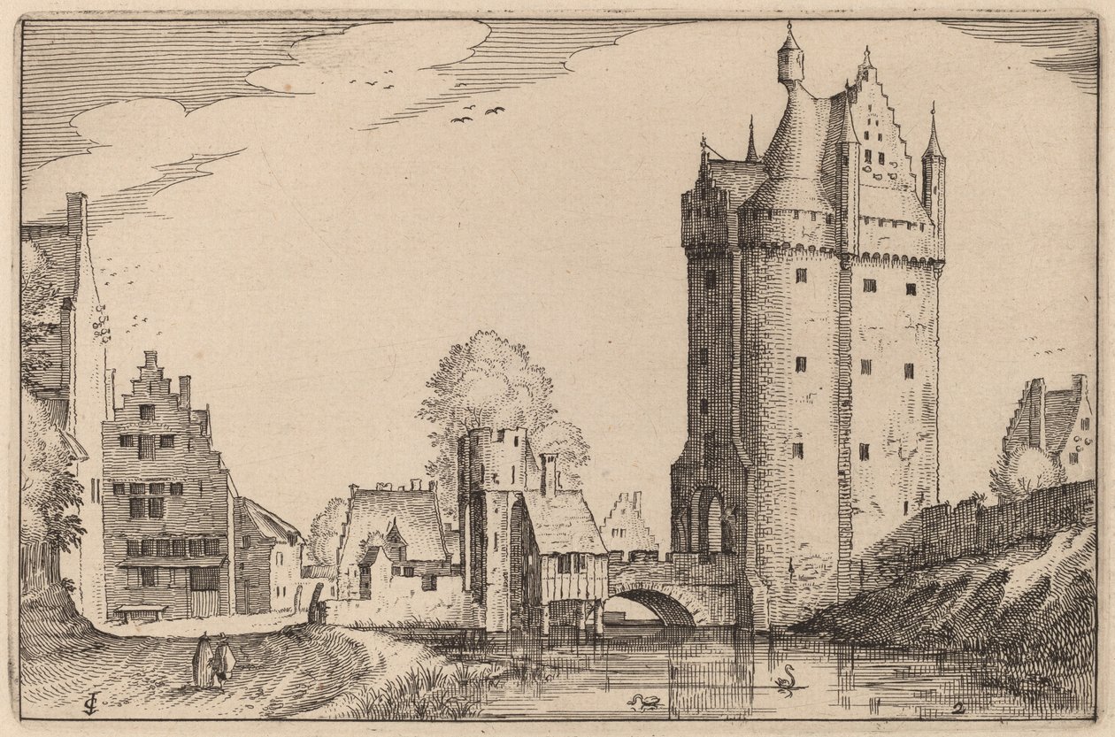 Porte de la ville - Claes Jansz Visscher after Johannes van Doetechum, the Elder after Lucas
