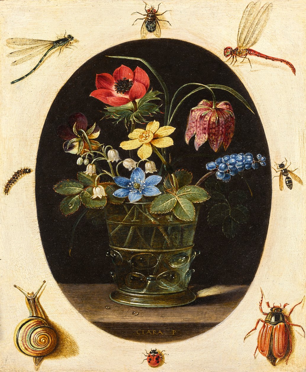 Nature morte aux fleurs entourées d