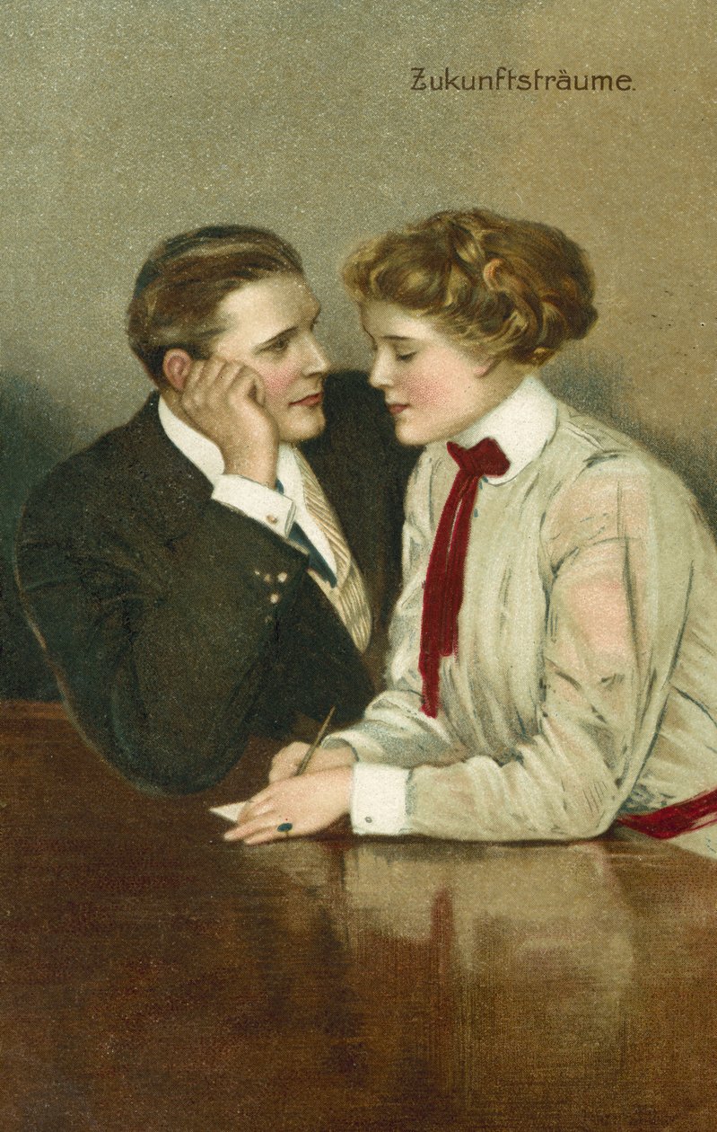 Couple, en discussion sérieuse (lithographie couleur) - Clarence F. Underwood