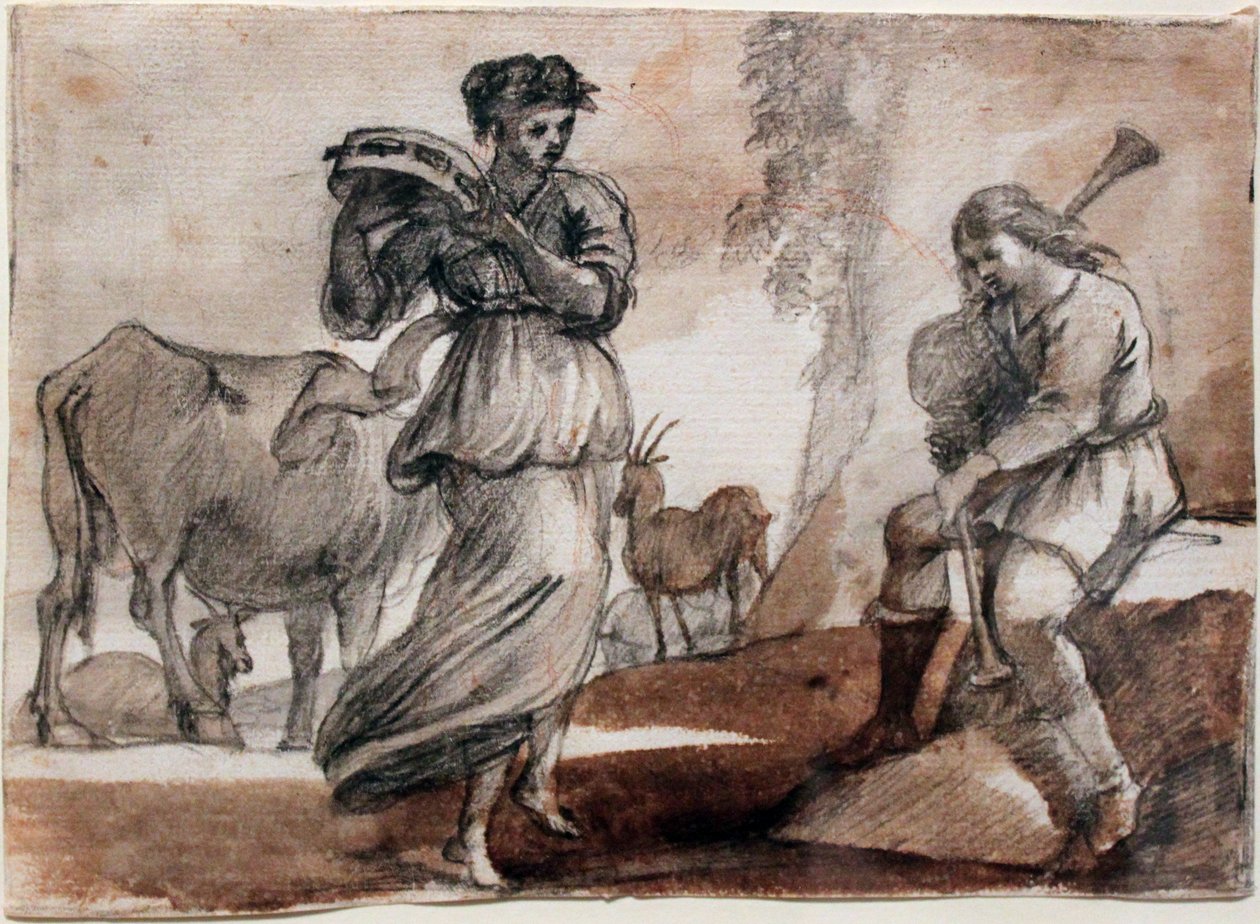 Danseuse avec tambourin et joueur de cornemuse - Claude Lorrain