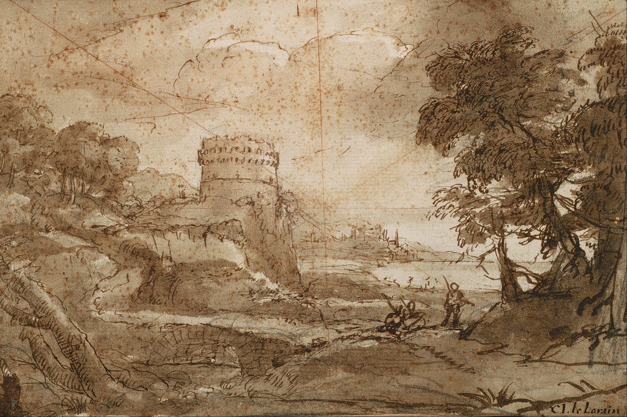 Paysage avec tour ronde et baie - Claude Lorrain