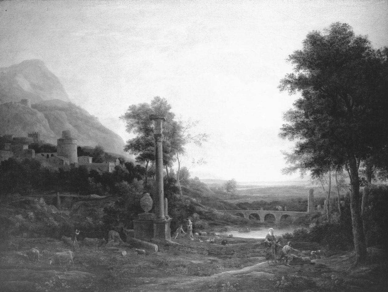 Paysage avec une colonne et des figures - Claude Lorrain