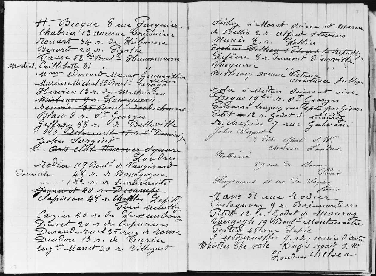 Pages du livre de comptes de Monet détaillant les noms et adresses - Claude Monet