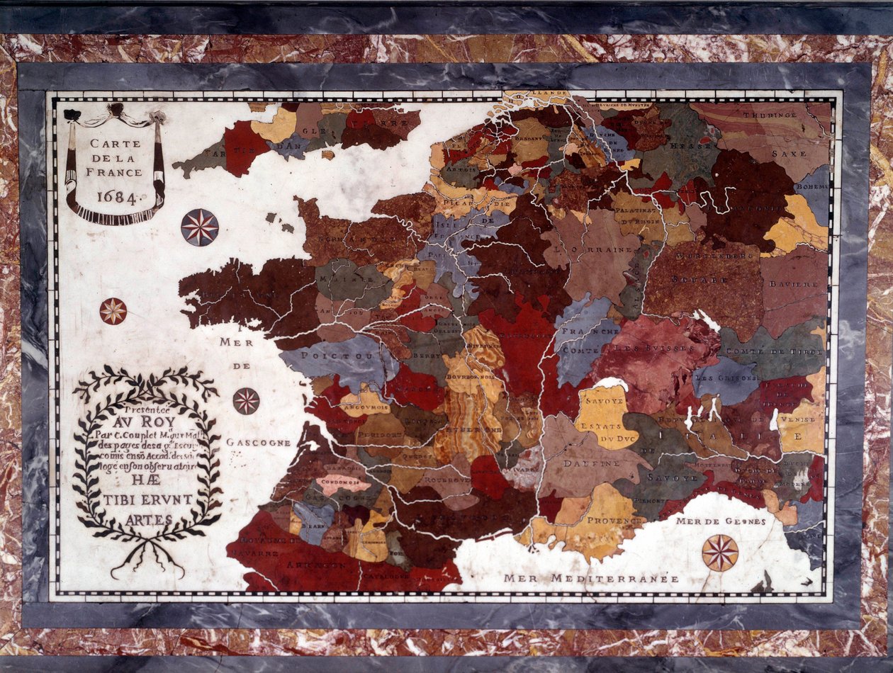 Carte de France du XVIIe siècle avec découpage des différentes régions - Claude Antoine Couplet