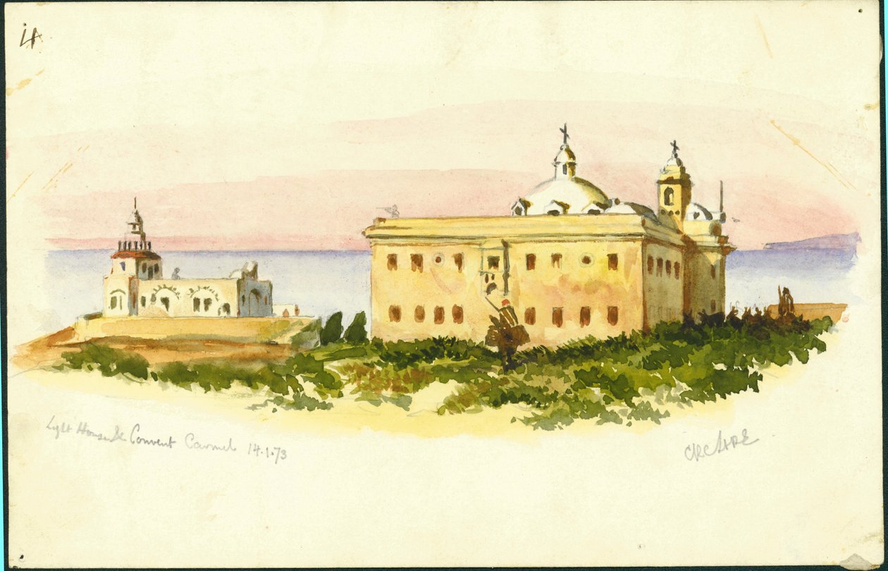 Phare et couvent, Carmel, 1873 - Claude Conder