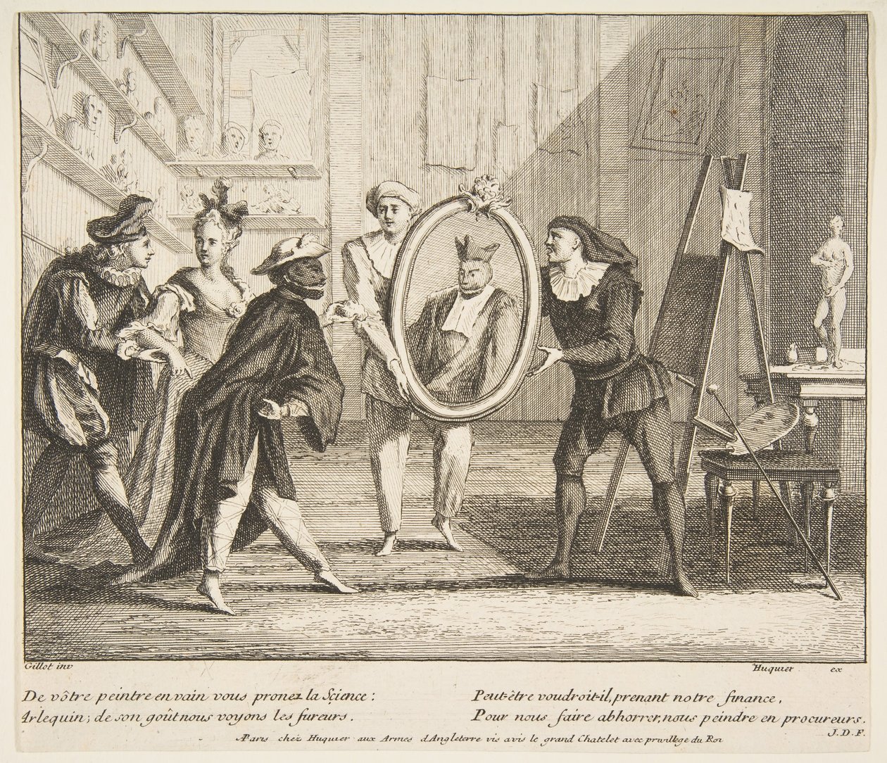 Pierrot et Scaramouche montrent le portrait d
