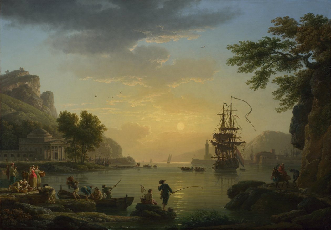 Un paysage au coucher du soleil avec des pêcheurs revenant avec leur prise, 1773 - Claude Joseph Vernet