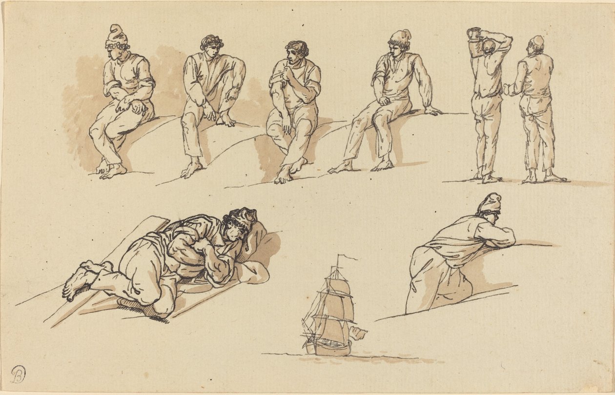 Huit études de figures et un navire en mer - Claude Joseph Vernet