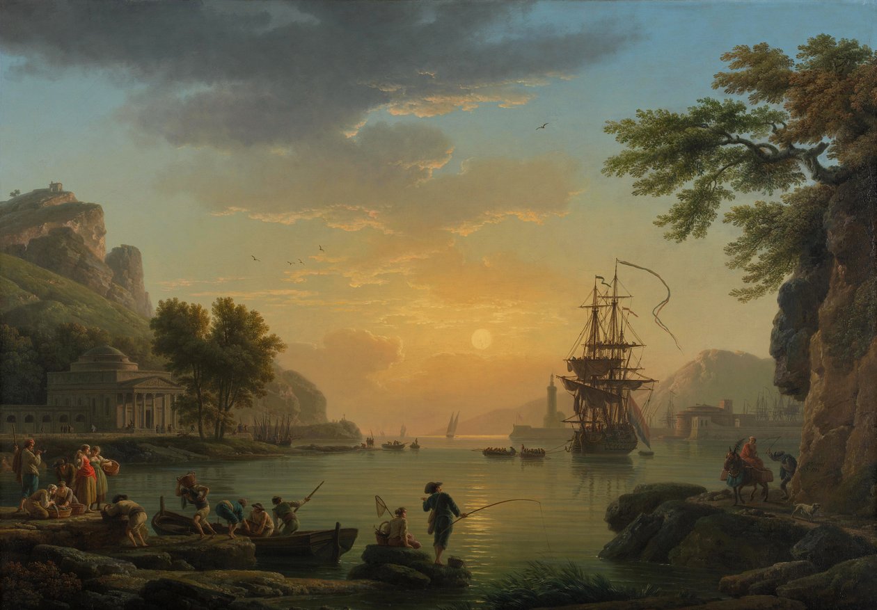 Paysage au coucher de soleil avec retour de pêche - Claude Joseph Vernet