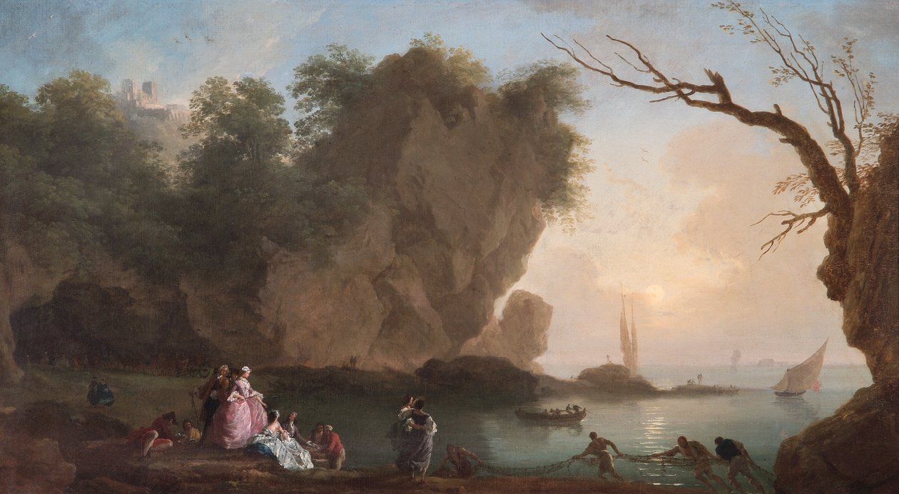 Coucher de soleil : vue sur une baie avec des personnages - Claude Joseph Vernet