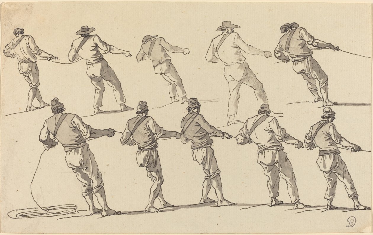Dix hommes tirant sur des cordes - Claude Joseph Vernet