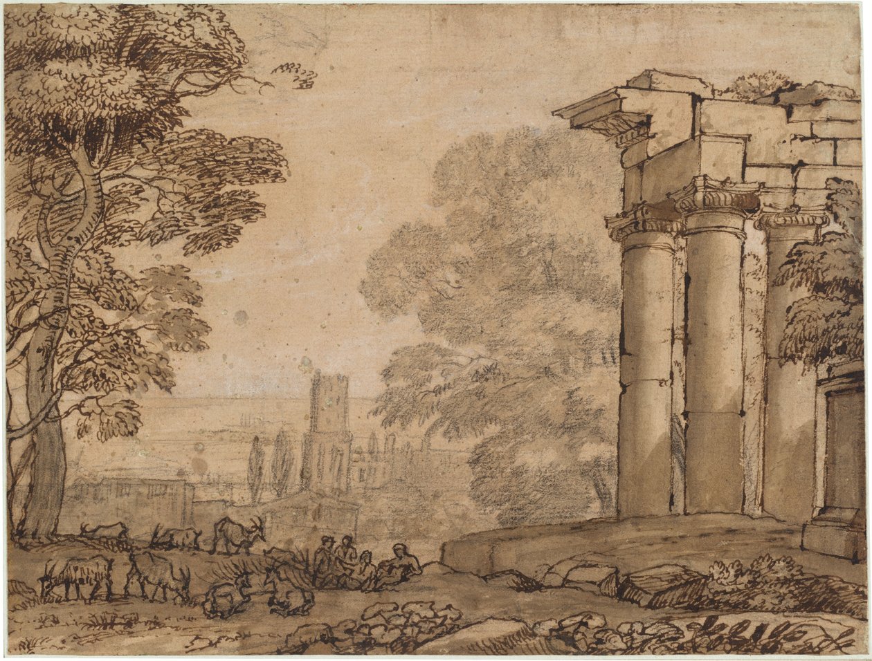 Paysage avec ruines, figures pastorales et arbres - Claude Lorrain