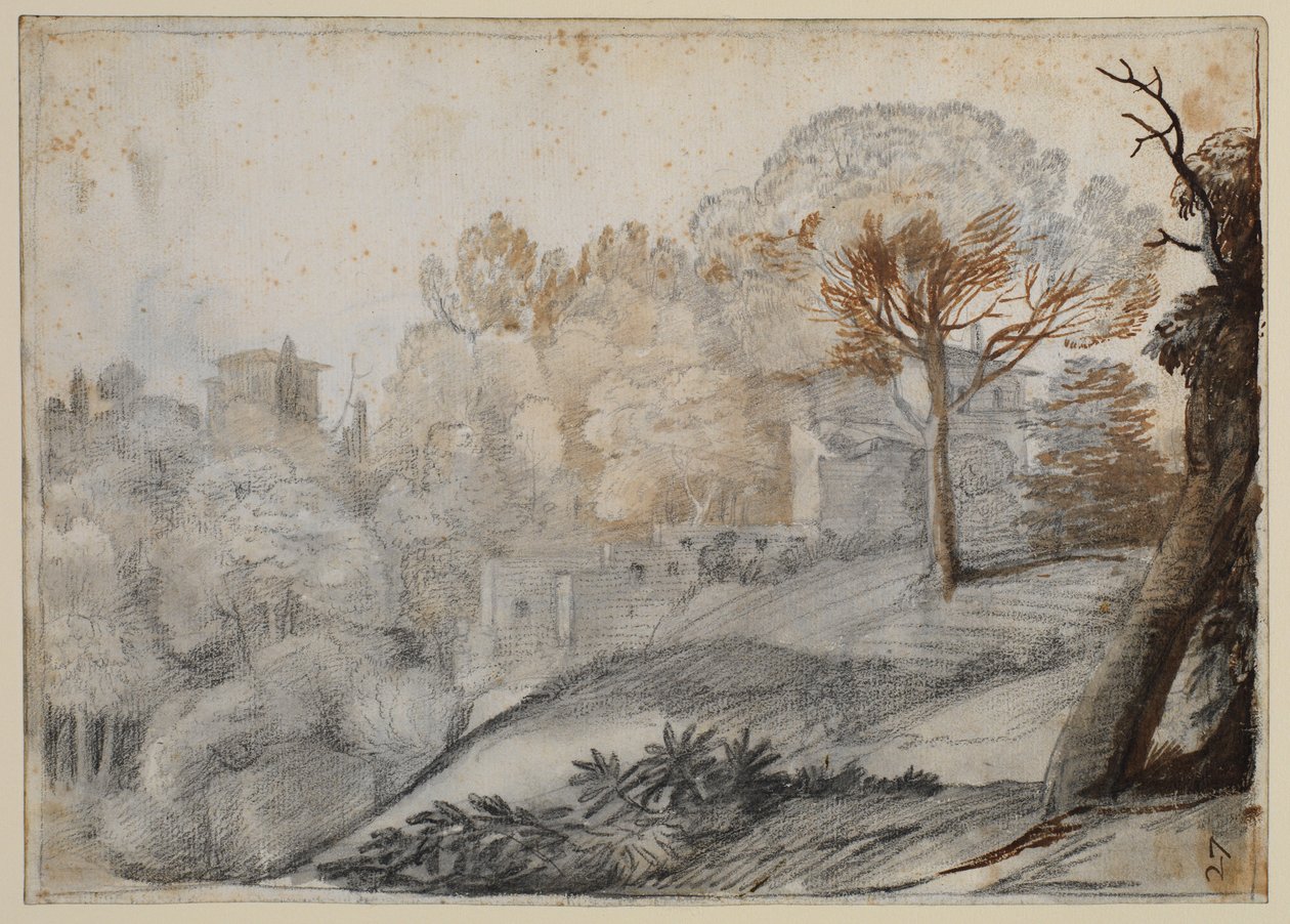 Paysage avec arbres et bâtiments - Claude Lorrain