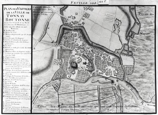 Fol.105 Carte de la ville de Tonnay-Boutonne, du Recueil des Plans de Saintonge - Claude Masse