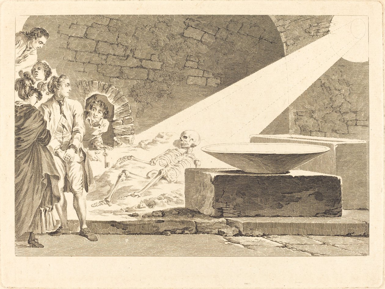Fragonard et Bergeret avec leurs épouses visitant une tombe à Pompéi - Claude Mathieu Fessard after Jean Honoré Fragonard