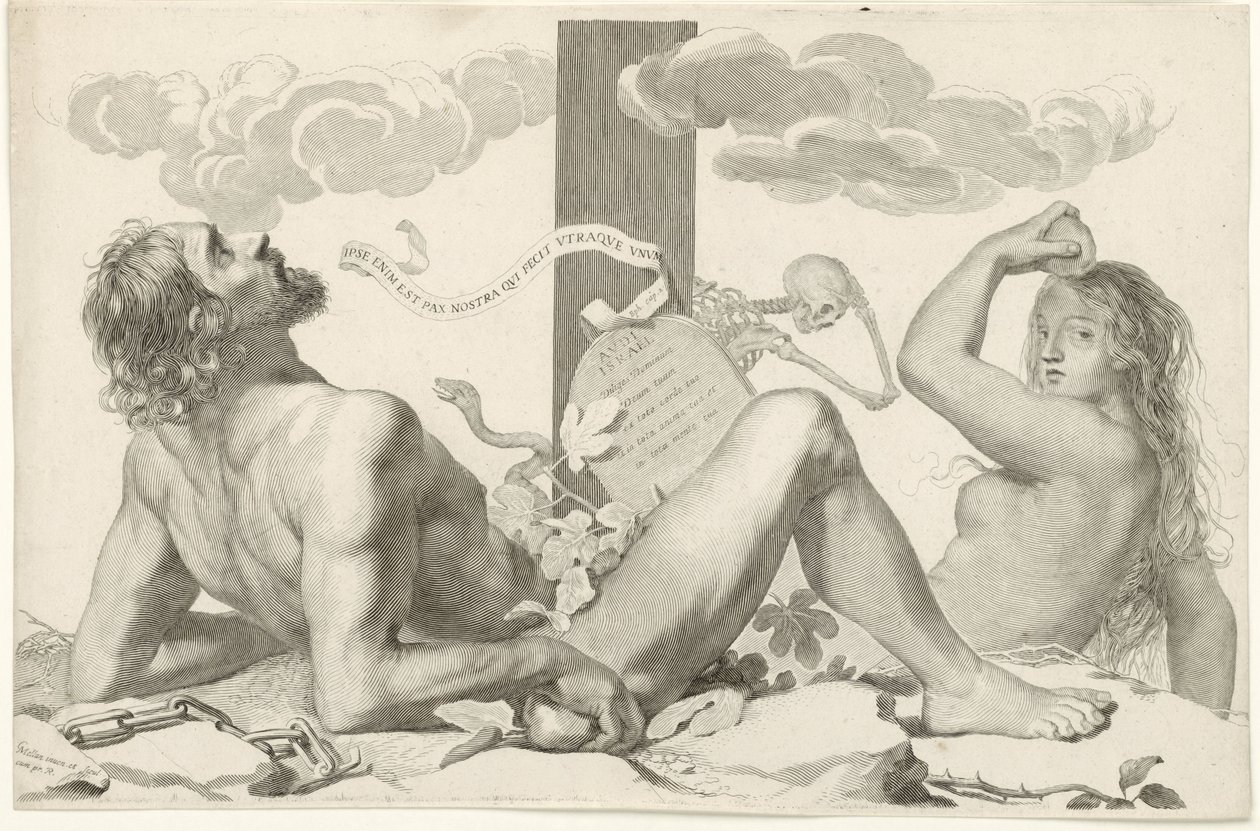 Adam et Ève au pied de la croix - Claude Mellan