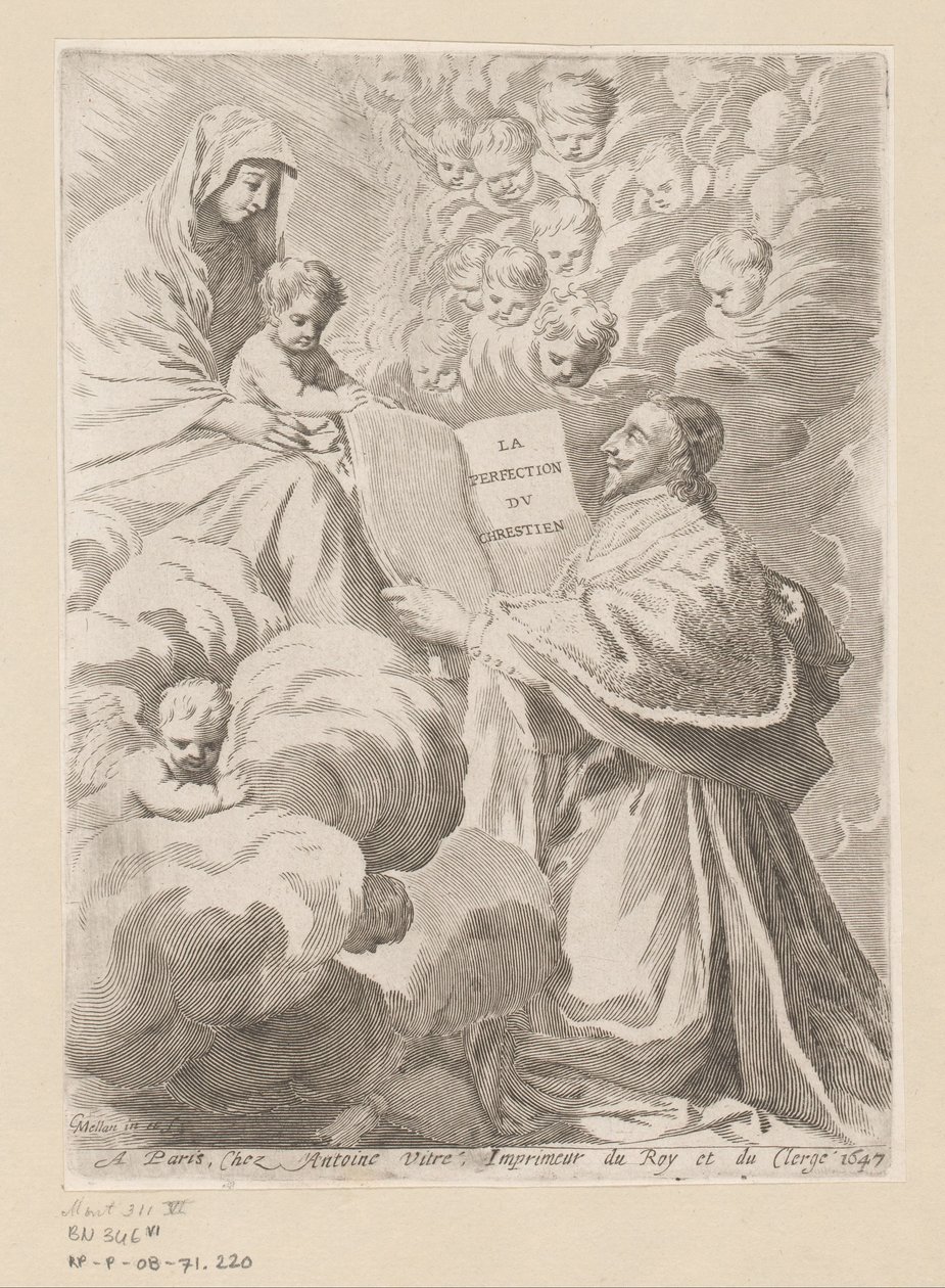 Armand-Jean du Plessis duc de Richelieu présente un livre à Marie avec l