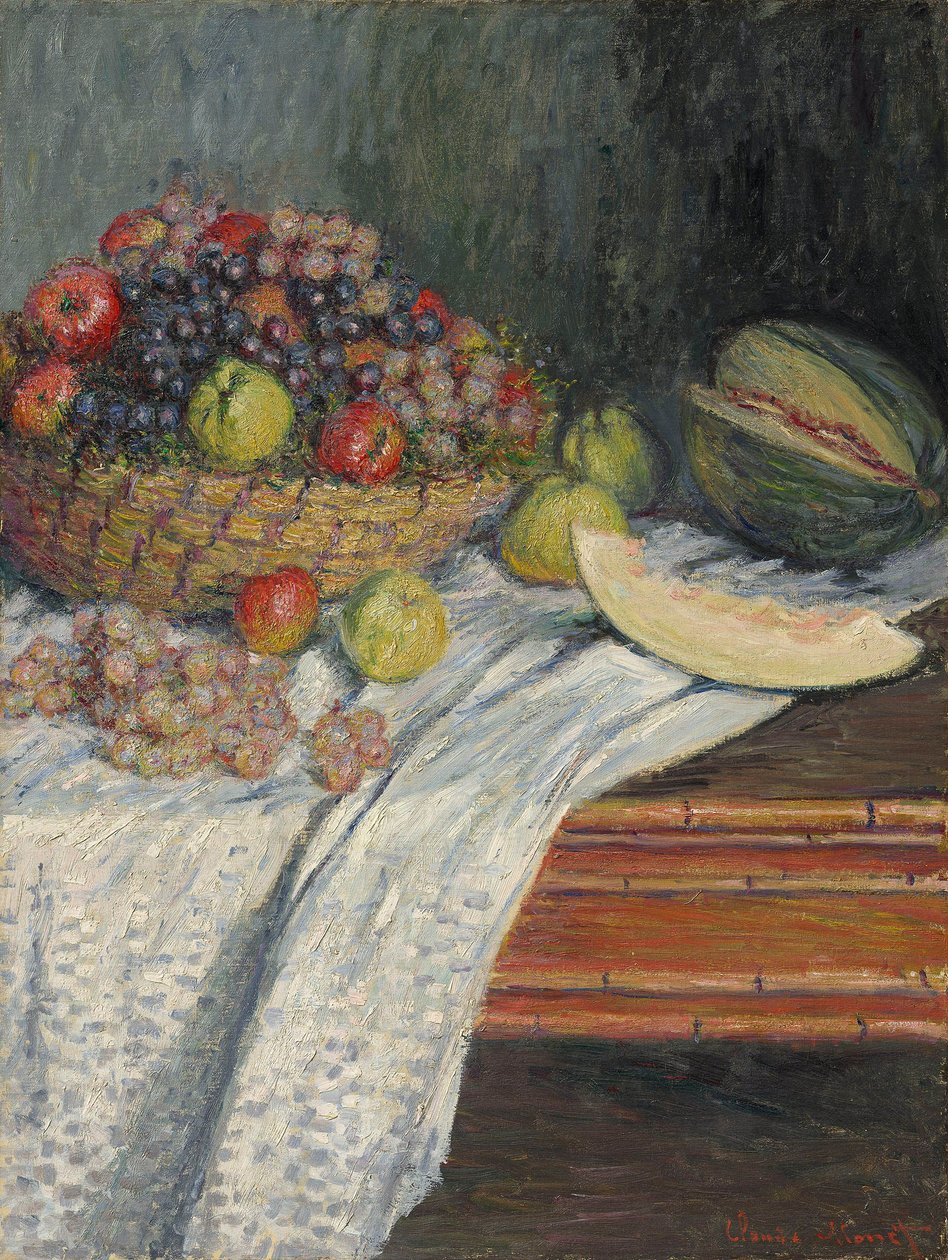 French : Nature morte au melon espagnol Still Life with a Honeydew Melon - Claude Monet
