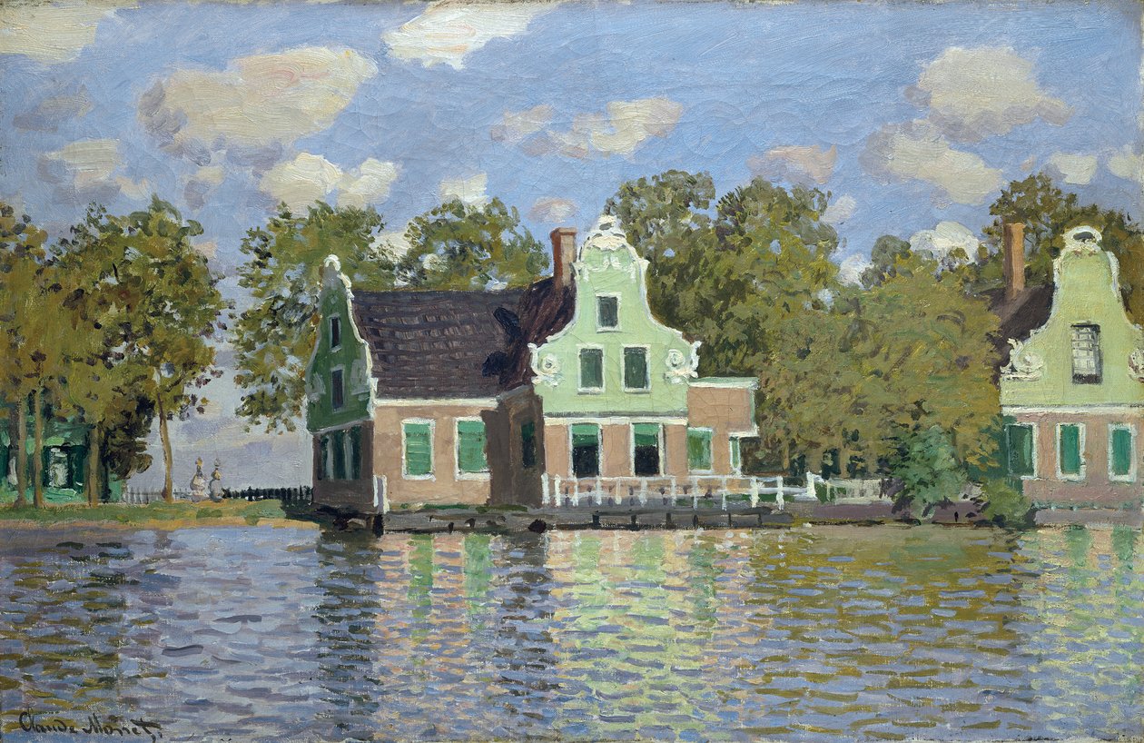 Maisons au bord de la rive de la rivière Zaan - Claude Monet